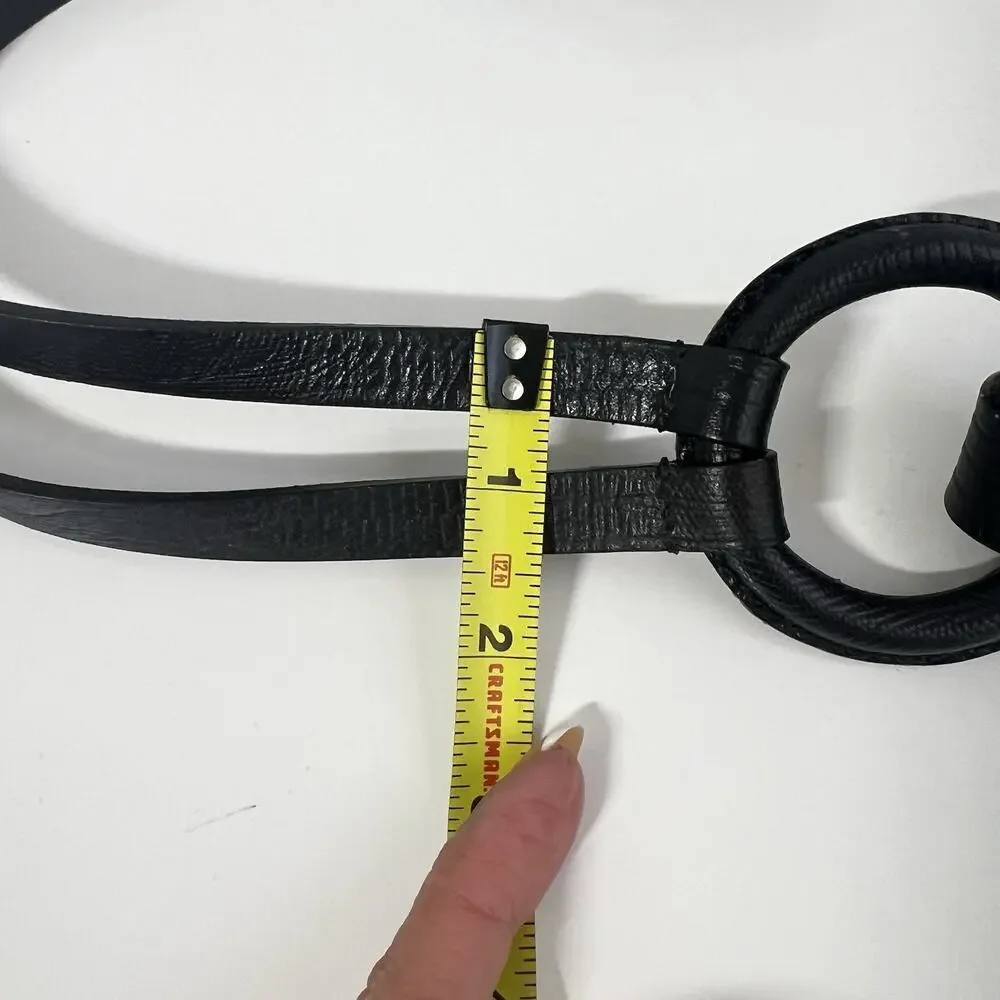 Chico's Genuine Leather Statement Belt Women Medium Black Boho Retro Ring Buckle